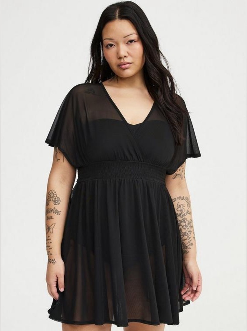 torrid Black Mesh Smocked Waist Swim Cover Up Dress NWT